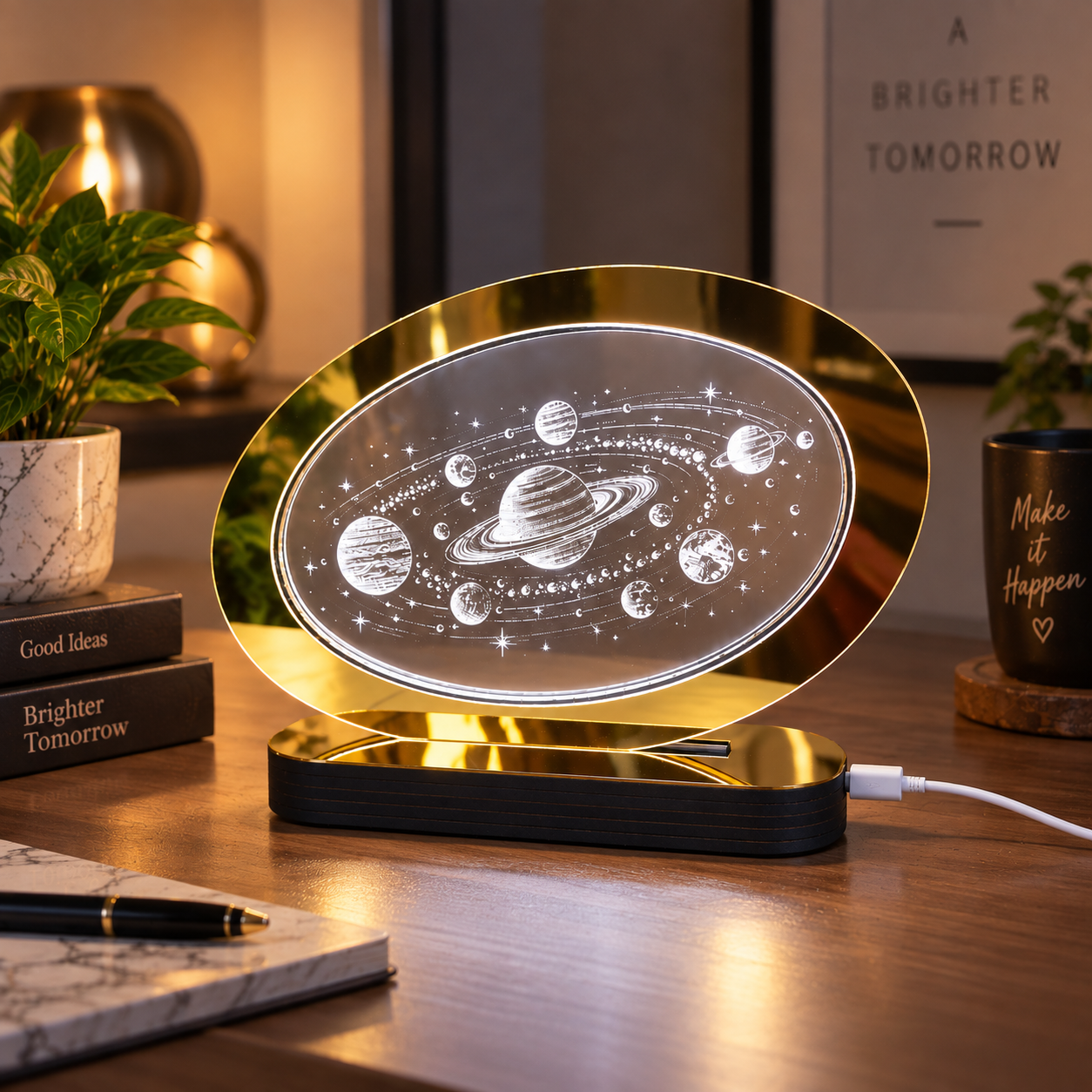 Golden Galaxy Orbit Lamp